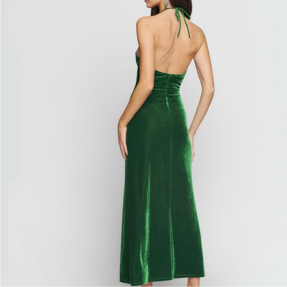 Reformation | Nyla Emerald Green Split Front Velvet Dress New w/ Tags ~ M - Picture 3 of 10